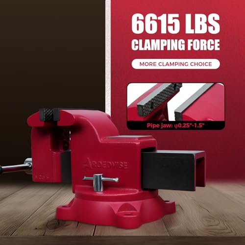 4" Heavy-Duty Bench Vise, 4" Jaw Width & Opening, 6615 lbs Clamping Force, 60,000 PSI Ductile Iron Vise with 360° Swivel Base, Anvil & Pipe Jaws for Metalworking, Woodworking & DIY (RS40) - size: 4In