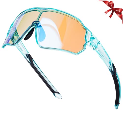 ROCKBROS Photochromic Sports Kids Sunglasses For Boys Girls Children Youth MTB Biking Sunglasses for Kids Ages 8 to 14 - color: Green