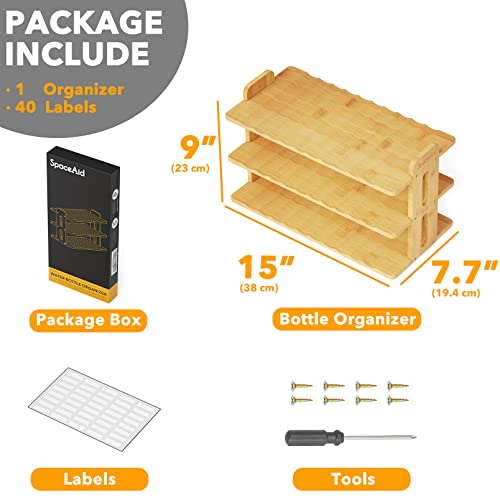 SpaceAid Bamboo Water Bottle Organizer with Labels, Kitchen Pantry Water Bottle Storage Rack for Cabinets, Home Cup and Wine Bottle Holder Shelf Organizers, (3-Tier, Hold 12 Bottles) - size: 3-Tier, 12 Bottles