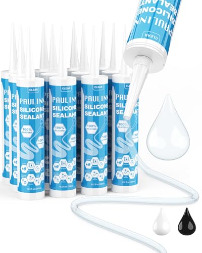 PAULINN 12 Packs Clear Silicone Sealant Waterproof 100% Silicone Caulk - color: Clear, size: 12 Packs