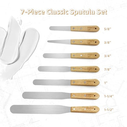 7-piece Caulking Spatula with Wooden Handle, Professional Stainless Steel Caulk Tool Set Finishing Tools, Streamline Spatulas for Caulk Application - color: 7PCS