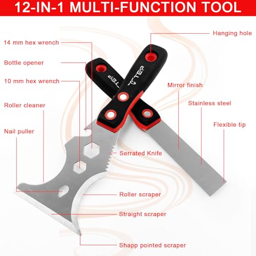Drywall Knife Set, 10 Pcs Hand Tools Kit, Putty Knives Tapping Knife Multi-purpose Paint Scraper with Mud Pan Gloves for Drywall Work - color: Black - B Set