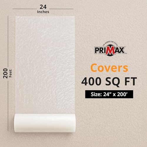 PRIMAX Carpet Protector Film 24" x 200' – Self-Adhesive Carpet Protection Film – Clear Plastic Floor Cover – Sticky, Tear-Resistant, Easy Removal – for Moving, Painting, Construction - size: 24" x 200'