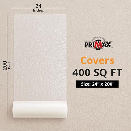 PRIMAX Carpet Protector Film 24" x 200' – Self-Adhesive Carpet Protection Film – Clear Plastic Floor Cover – Sticky, Tear-Resistant, Easy Removal – for Moving, Painting, Construction - size: 24" x 200'