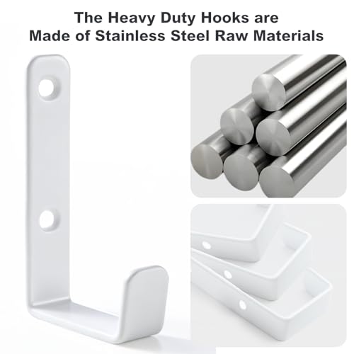 Stainless Steel Hooks for Hanging, Heavy Duty Hooks, Coat Hook, Wall Hooks Wall Mounted Hook Towel Hook Garage Holder Screw Hanger, 6 Pack (White) - color: White