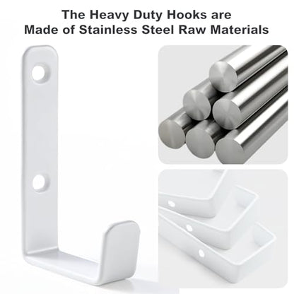 Stainless Steel Hooks for Hanging, Heavy Duty Hooks, Coat Hook, Wall Hooks Wall Mounted Hook Towel Hook Garage Holder Screw Hanger, 6 Pack (White) - color: White