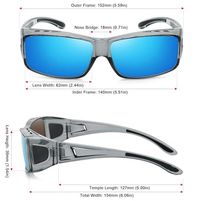 MEETSUN Fit Over Glasses Sunglasses for Men Women,Wrap Around Sunglasses Polarized UV400 Protection - color: A1-clear Gray Frame-blue Mirror Lens