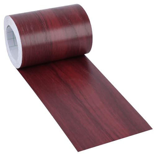 4" X33' Size Realistic Wood Grain Repair Tape, Self Adhesive Wood Grain Repair Patch for Tables, Chairs, Doors, Windows, Floors, Furniture Renovation, Handicraft DIY. & Plastic Scraper. Red Wood - color: Red wood