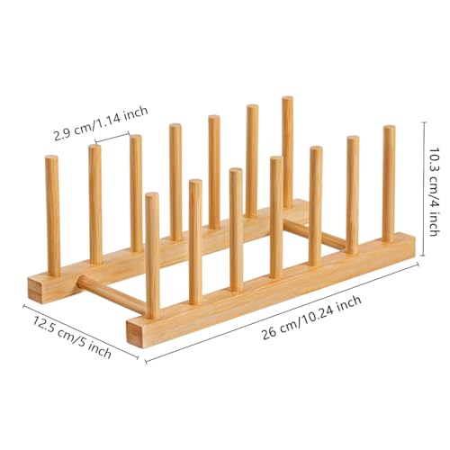 HBlife Bamboo Dish Plate Bowl Cup Book Pot Lid Cutting Board Drying Rack Stand Drainer Storage Holder Organizer Kitchen Cabinet（Keep Dry） - color: Bamboo 6 Slots 1pcs