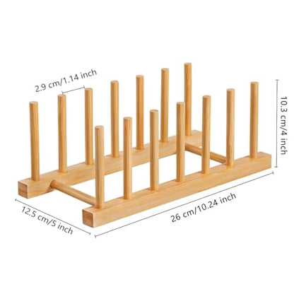 HBlife Bamboo Dish Plate Bowl Cup Book Pot Lid Cutting Board Drying Rack Stand Drainer Storage Holder Organizer Kitchen Cabinet（Keep Dry） - color: Bamboo 6 Slots 1pcs