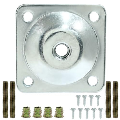 Set of 4 Leg Mounting Plates Kit, M8 Thread Furniture Sofa Legs Attachment Plates T-Plate for Repairing Damaged Sofa Couch Seats, with Hanger Bolts, Screws (Silver) - color: Silver, size: 5/16" (M8) -No Angle
