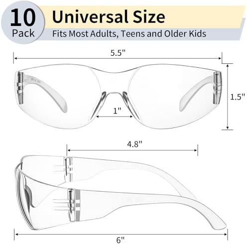 10 Pack Clear Safety Glasses for Men Women, ANSI Z87.1 Certified Scratch & Impact Resistant Wrap Around Lens - color: Clear