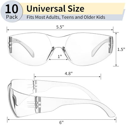 10 Pack Clear Safety Glasses for Men Women, ANSI Z87.1 Certified Scratch & Impact Resistant Wrap Around Lens - color: Clear