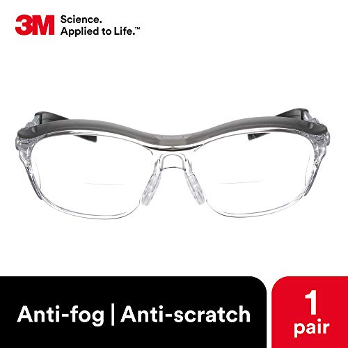 3M Safety Glasses with Readers, Nuvo Readers, +2.0 Diopter, Pack of 1, ANSI Z87, Clear Lens, Gray Frame, Soft Nose Bridge, Side Shields - color: Clear Lens (+2.0), Gray Frame, size: +2.0 Diopter