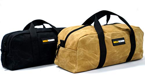 MELOTOUGH Waxed Canvas Utility Tool Tote bag Combo Kit-Includes 2 Medium Tool Organizer Bags for Electrician, Plumbing, Gardening, HVAC & More (14 inch,Tan&Black) - color: Black & Tan
