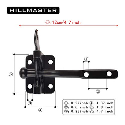 HILLMASTER Heavy Duty Gate Latch Door Handle Hardware Kit for Wooden Fence, Self-Closing Gate Latch with Pull String, Decorative Metal Gate Pull Handle, 2 Pack 6in T-Strap Gate Hinges, Black Finish