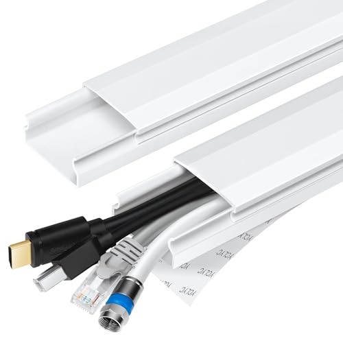TV Cable Hider - 62.8in PVC Cord Hider Cable Management Wall, Paintable Cord Concealer for Wall Mounted TV, Cables Raceway White Wire Hider, Wall Wire Covers for Cords, 4* L15.7in *W1.2in *H0.59in - color: White, size: W 1.2in X H 0.59in X L 62.8in
