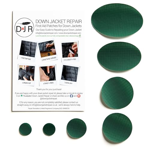 Down Jacket Repair Patches - Self-Adhesive Down Jacket Repair Patches | Waterproof, Tear-Resistant, Pre-Cut Patches | 7-Piece Set for Outdoor Gear, Sleeping Bags & Tent - color: Bottle Green