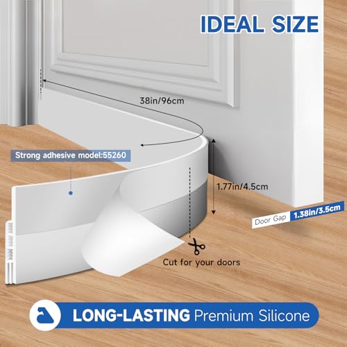 1 pc Strong Silicone Door Draft Stopper Under Door Draft Blocker, Insulator Door Sweep Weather Stripping, Noise Stopper, 38" Length, Strong Adhesive