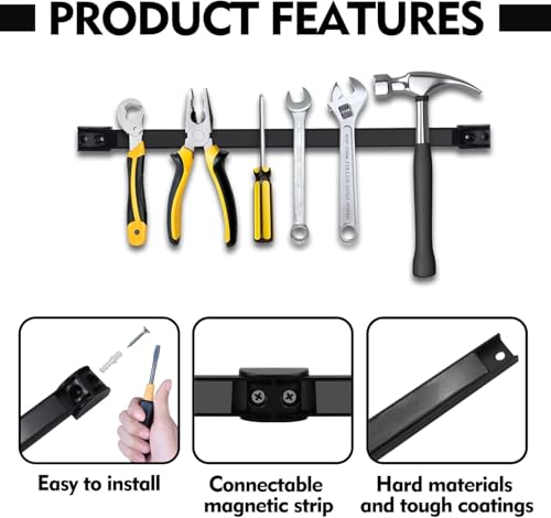 24" Magnetic Tool Holder, 5 Packs Magnetic Storage Strips Magnet Bar PVC Coated for Garage Tool Organizer Mounted Hanging Strip,Heavy Duty of Holder Easy to Install - style: 24IN-5 PACK