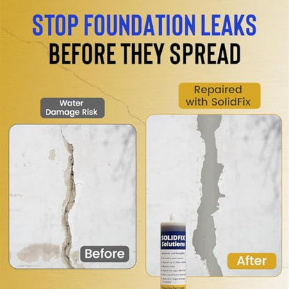 SolidFix Wall Crack Pro Repair Kit - Stops Basement & Foundation Leaks Permanently - Professional Urethane Injection System - DIY Friendly (Repairs 10ft of Cracks - Without Tool)