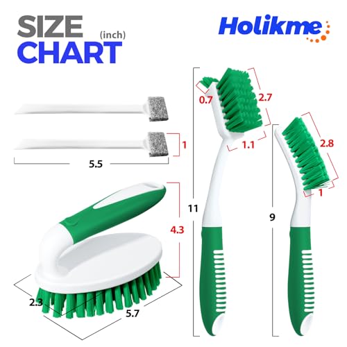 Holikme Cleaning Brush Set for Household Use, Scrub Brush, Kitchen Brush, Tile Lines Brush for Bathroom, Floor, Tub, Shower and Kitchen Surface (Green)