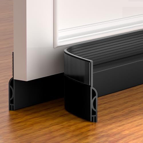 Door Draft Stopper,Adjustable Door Sweep for Bottom of Door,Silicone Weather Stripping Door Bottom Seal Blocker Air Noise,Under Door Gap Filler for Interior/Exterior Doors(Black, 78inch) - color: Black, size: 78inch