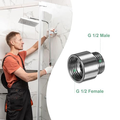 M METERXITY Shower Head Extension Arm, Stainless Steel G1/2 Male to Female Extension Pipe Fitting Adapter with PTFE Thread Seal Tape for Shower/Faucet, Pipe Plumbing Coupler 1"/25mm 2-Pack - size: 1"/25mm