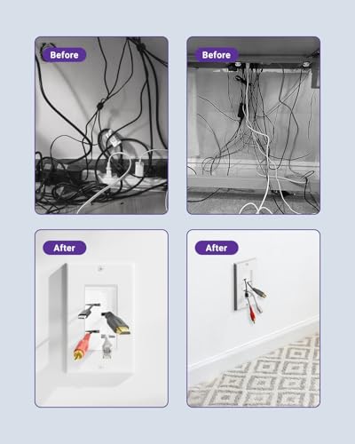 VCE Brush Wall Plate 10-Pack, Cable Pass Through Insert for Wires, Single Gang Cable Access Strap, Wall Socket for HDTV, HDMI, Home Theater Systems, White - color: White