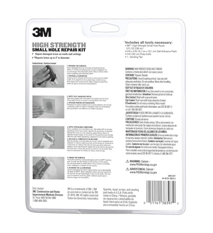 3M High Strength Small Hole Repair Kit, Inlcudes Spackling Compound, Putty Knife, Sanding Sponge, and Self-Adhesive Patch, For Hole Repairs Up To 3" in Diameter, Easy Wall Repair (SHR-SIOCKIT) - size: 4 Piece Set
