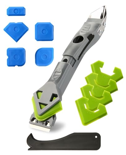 7 in 1 Caulking Tool, Caulk Remover Tool Kit with 5 Pcs Replaceable Silicone Pads, Grout Removal, Scraper for Bathroom, Kitchen and Window Sealant Trimming (7) - size: 7