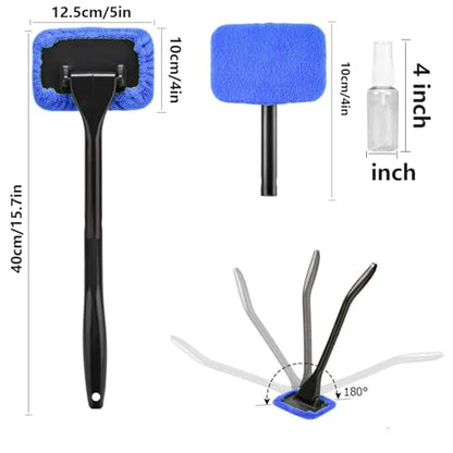 desin Car Windshield Cleaner Tool with Extendable Handle, Inside Auto Window Glass Cleaning Kit with 5 Washable Microfiber Pads, Streak-Free Defogger Wand for Deep Dashboards & SUVs - color: Blue