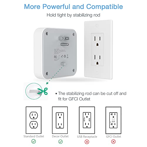 TESSAN Multi Plug Outlet Extender, Surge Protector Splitter with 4 Outlets Wall Charger, Multiple Expander for Travel, Home, College Dorm Room, Gray - style: Without USB