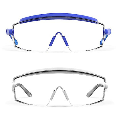 Anti Fog Safety Glasses Safety Goggles Over Glasses Protective Glasses with Anti Scratch Lenses Adjustable - color: 2 Pack (Blue + White)