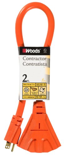 Woods 990824 12/3 Outdoor Multi-Outlet Extension Cord; 2-Foot; Orange - size: 2 Foot (Pack of 1)