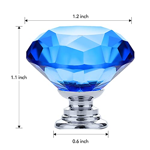 Ravinte 5 Pack Blue Crystal Knobs for Dresser Drawers - 30 mm Glass Cabinet Diamond Shaped Knobs With Silver Base - color: Blue