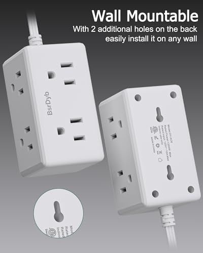 2 Pack 5Ft Flat Plug Small Power Strip,3-Side White Extension Cord with 6 Wide Outlets Extender,No Surge Protector,Cruise Ship Essentials,Multi Plug for College Dorm Home Office Travel,Wall Mount,ETL - size: 5FT- 2 PACK