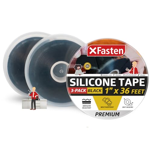 XFasten Self Fusing Silicone Tape Waterproof Black – 1" x 36 Feet (3-Pack 108ft), Self Amalgamating Tape, Silicone Rubber for Plumbing, Sealing Pipes, Hose Repair, Outdoor Coax and Electrical Cables - color: Black, size: 1-Inch x 36-Feet (3 Pack)