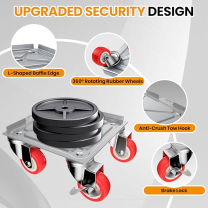 Upgrade Large Furniture Dolly, 3474 lbs Load Capacity-Furniture Lifter with 5 Wheels, Carbon Steel Panel Furniture Movers, Locking 360° Swivel Rubber Casters, Heavy Duty Furniture Sliders (6.9x6.5 in) - color: Silver Panel