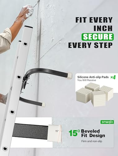 Ladder Stabilizer, Adjustable Ladder Standoff, Ladder Stabilizer for Roof Gutter Cleaning, Ladder Gutter Guard Accessories with White Anti-Slip Silicone Pad to Protect Wall