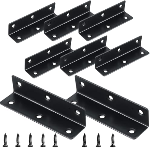 8PCS L Bracket 3.2"x0.9" Stainless Steel Corner Brace Heavy Duty 90 Degree Corner Fastener Black Large Angle Brackets for Wood Furniture Bedframe Cabinet Drawer Chair with Mounting Screws - size: 8pcs 3.2"x0.9"