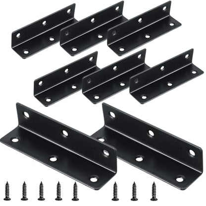 8PCS L Bracket 3.2"x0.9" Stainless Steel Corner Brace Heavy Duty 90 Degree Corner Fastener Black Large Angle Brackets for Wood Furniture Bedframe Cabinet Drawer Chair with Mounting Screws - size: 8pcs 3.2"x0.9"