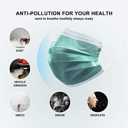 Disposable Face Mask 4-Ply for Adult, Soft Face Masks, Breathable Safety Mask… - color: Green