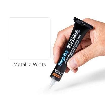 MagicEzy Tile Repairezy (Metallic White) -Fix Chipped Tiles Fast - Thick Ceramic Repair Filler Ideal for Holes, Gouges, Porcelain, Acrylic, Vinyl - color: Metallic White