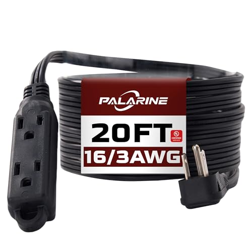 Flat Plug Extension Cord with 3 Outlets Extender, Indoor Extension Cord Power Strip, 16 Gauge 20FT Black 3 Prong, 16/3 SPT-3 13A, UL Listed - color: Black, size: 20 FT