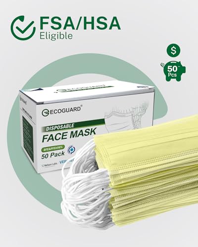 Disposable Face Masks Made in USA, 4 Ply for Families, Students, Breathable All-Day Wear & Safety, FSA HSA Eligible, ASTM Level 3 Medical Grade, 50 Pack, Light Yellow - color: Light Yellow, size: 50 Pack, style: Resealable Bag