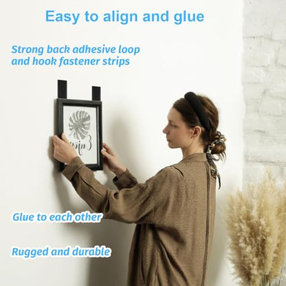 32 Sets 1x4 Inch Hook and Loop Strips with Adhesive, Strong Sticky Back, Heavy Duty Fasteners, Double Sided Mounting Tape for Wall Hanging Picture, Home, Office, School, No Holes Needed, Black
