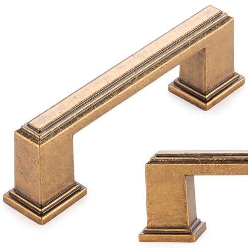 KOOFIZO 10 Pack 3 Inch Antique Brass Kitchen Cabinet Pulls Vintage Brass Cabinet Handles Brass Cabinet Hardware for Kitchen Cabinets P02 Drawer Dresser Cupboard Bedroom - color: Antique Brass, size: 3" CC - 10Pcs