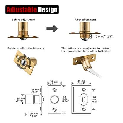 JQK Closet Ball Catch Door Hardware, Stainless Steel Catch Adjustable with Strike Plate, Gold Finish 2 Pack, HBC100-BG-P2 - color: Gold, size: 2 Pack