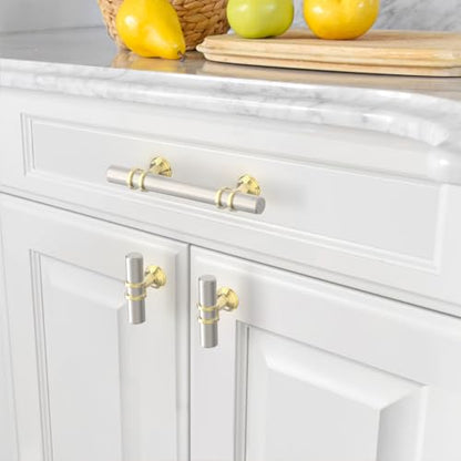 Asidrama 10 Pack 3 Inch(76mm) Champagne Bronze and Brushed Satin Nickel Kitchen Cabinet Handles, Cabinet Pulls Kitchen Cabinet Hardware Cupboard Handles Drawer Pulls - color: Gold and Brushed Satin Nickel, size: 3" Hole Center, style: 10 Pack